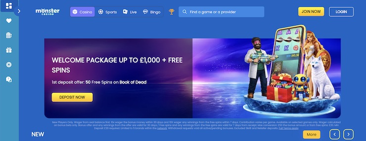 Monster Casino gives UK players access to their favourite casino games from anywhere in Europe.